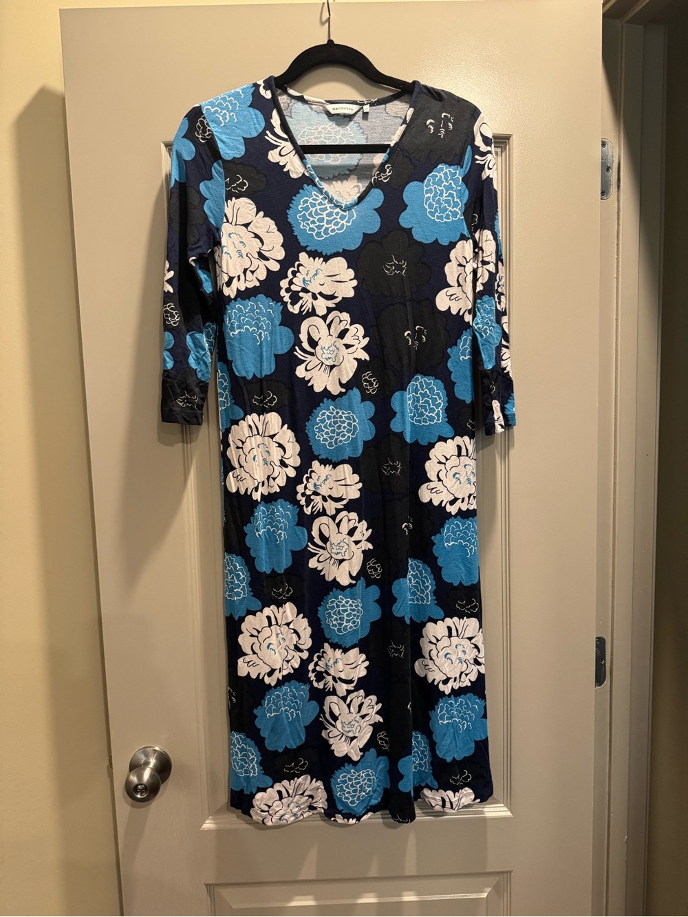 Marimekko Iltama Pieni Pioni Dress XS Navy Blue Floral Peony